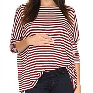 Hatch maternity long sleeve maroon striped top